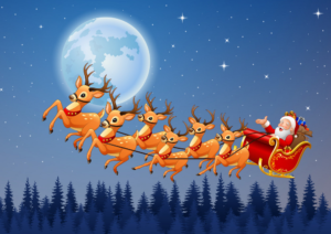 Santa's Reindeer pulling a sled